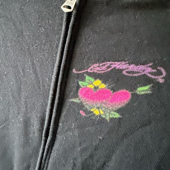 Ed Hardy Graphic Knit Zip Up Sweater Top - Picture 3 of 8